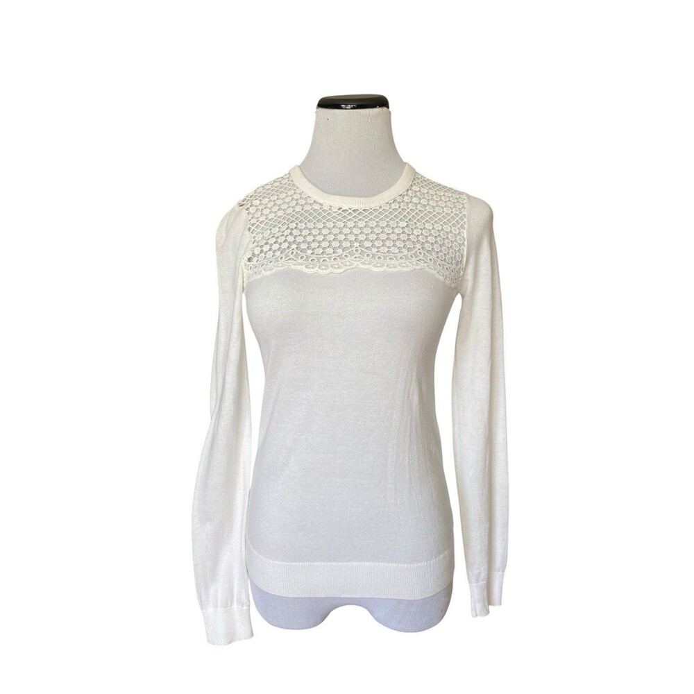 Jack Wills Womens Lace Detail Sweater Size 2‎ White Cottagecore Coquette Dainty